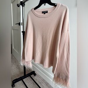 Central Park West Blush Sweater with Feather Detail